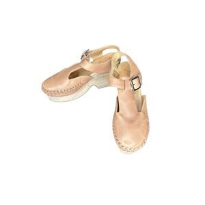 Free‎ People Emmer Platform Wood Gremlincore Cottagecore Leather Clog Size 7 1/2